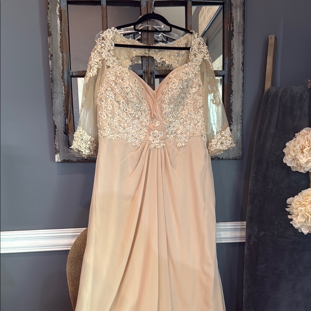 Gold and cream Mother of the Bride dress with 3/4 Sleeves. It is Gorgeous!!